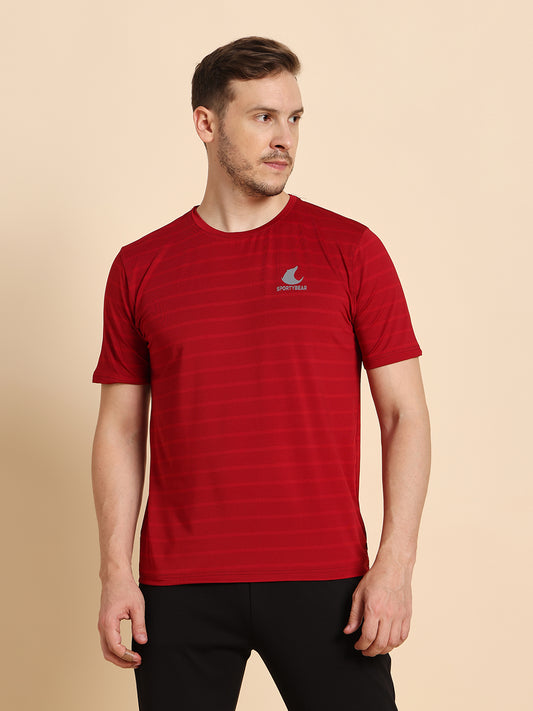 SportyBear HM Gym Dry-Fit T-Shirt, Anti-Odor Polyester, 4 Way Strachable, Sports Tshirts, Lightweight & Breathable Workout HM Red Tees