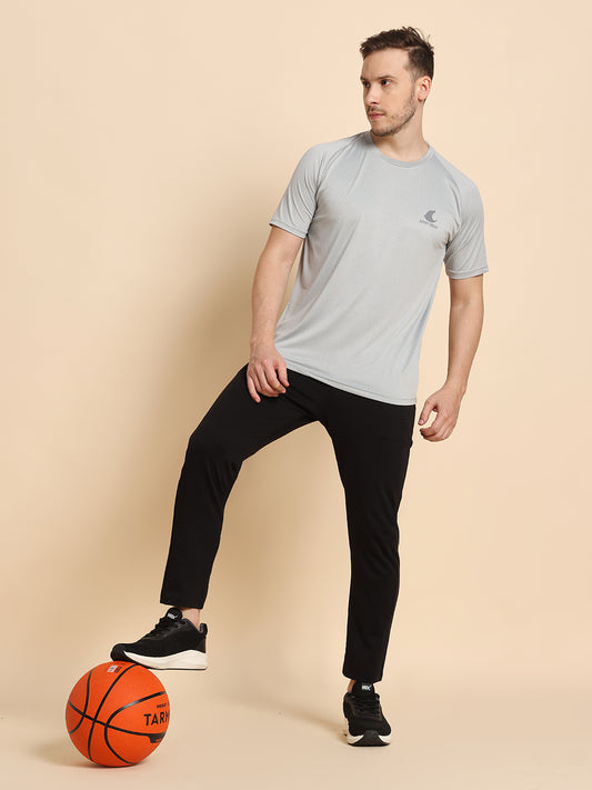 SportyBear Men’s Activewear T-Shirt | Imported Peach Polyester, Dry-Fit, Ultra-Soft, UV Protection, Anti-Odor, 4-Way Stretch & Breathable Fabric | Light Grey